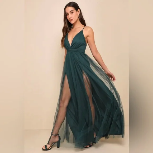 Lulus | Dresses | Rare Beauty Hunter Green Tulle Backless Maxi Dresslulus |  Poshmark